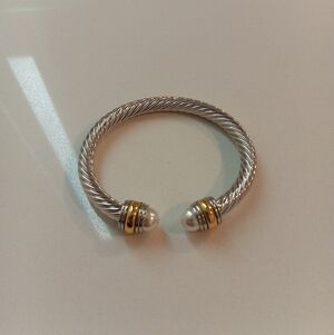 David Yurman Petite Pearls Classic Silver Cable Cuff Bracelet
